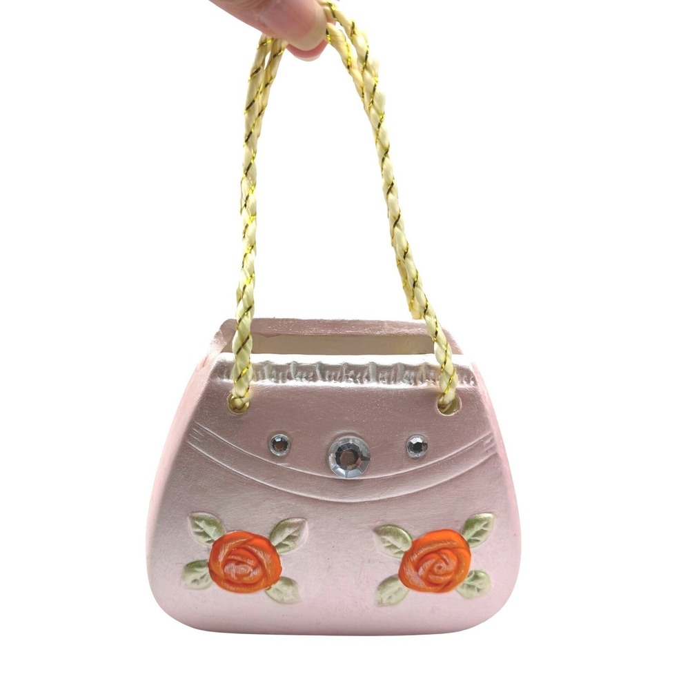 Ceramic Purse Container‎ Floral Rhinestones 4" x 4" - Picture 2 of 5